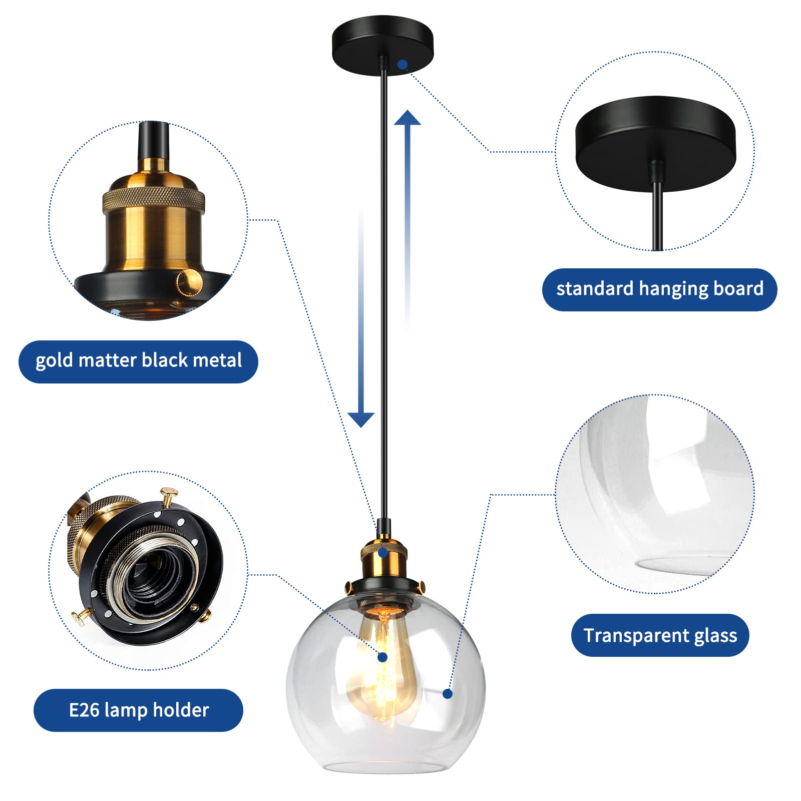 SEABLE Globe Pendant Light Fixture Modern Black Hanging Light with